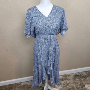 J. Crew Mercantile Blue Floral Ruffle High Lo Hem Dress Small (4255)